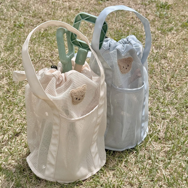 곰돌이 메쉬백 모래놀이 비치가방 수영 여름 바캉스 물놀이, 블루