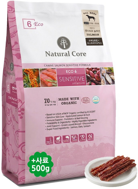 네츄럴코어 에코6 센시티브솔루션 연어S(작은알) 10kg +증정(기능성사료500g+보노육포100g) 식이알러지 애견사료, 1개, 연어