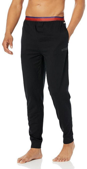 BOSS 남성용 옴브레 허리 밴드 커프 라운지 팬츠 블랙 / 딥 퍼플 루비 레드