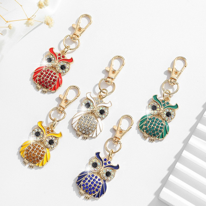 갬성더한 행운을 부르는 부엉이 키링 자동차 열쇠고리 세트, 혼합색상, 5개