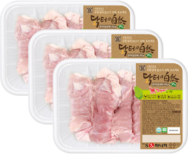 마니커 닭터의자연 국내산 무항생제 냉장 닭다리살 닭정육, 350g, 3개