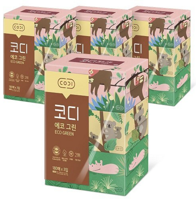 코디 에코그린 미용티슈 180매*3입 4팩, 3개입, 4세트