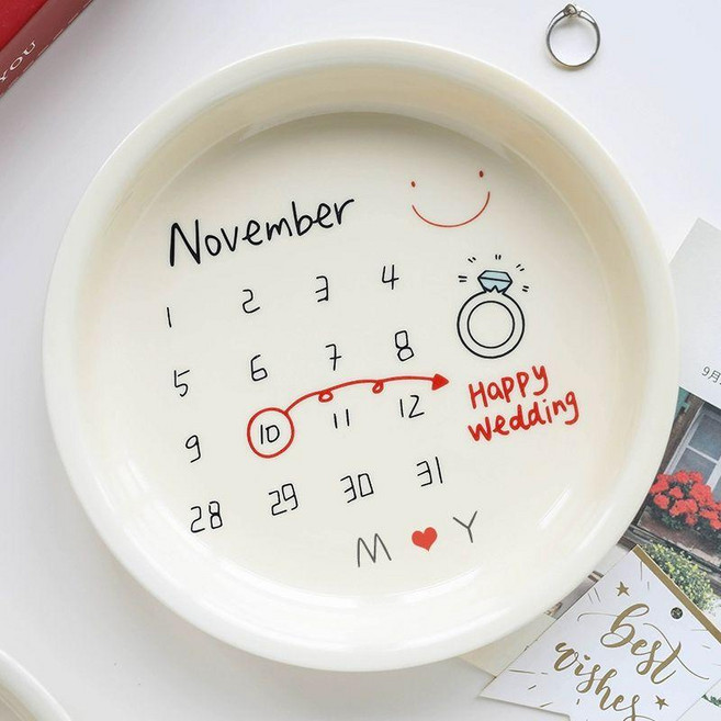 윌유메리미 청혼 접시 날짜 그릇 밀크옐로우 심플 접시 A형, 밀크옐로우 C개 머그