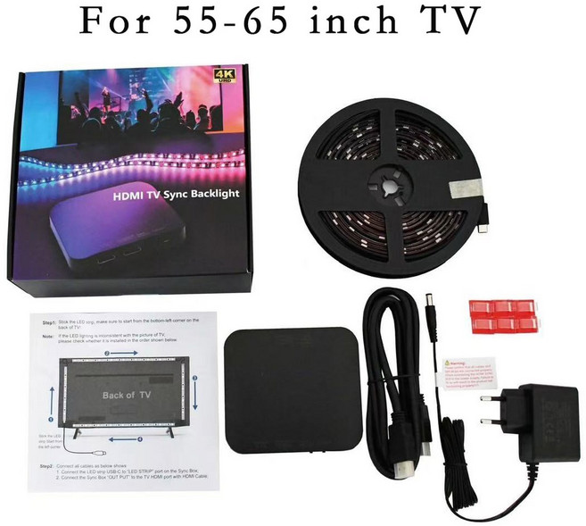 LED HD 모드 스트립은 동기화 스틱과 게임 파이어 박스 백라이트와 다이내믹 TV 라이트 조명 앰비언스 호환됩니다, For 55-65 inch TV, US