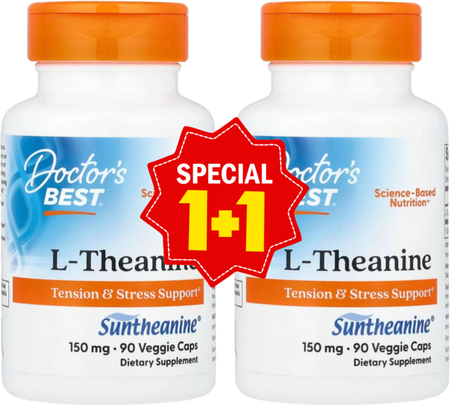 1+1 닥터스베스트 썬테아닌 함유 L 테아닌 150mg 베지 캡슐 90정 아미노산 함유 / 해외직구 미국정품, 2개