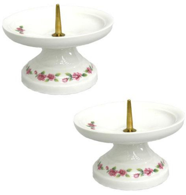 JT 2단 도자기 장미 촛대 천주교 성물, 1개
