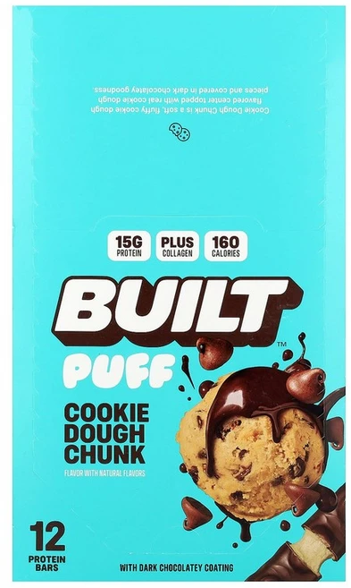 Built 퍼프 프로틴 바 쿠키 도우 청크 바 12개 개당 44g(1.55oz) Built (빌트), 12 개, 44g, 1 - 쿠팡