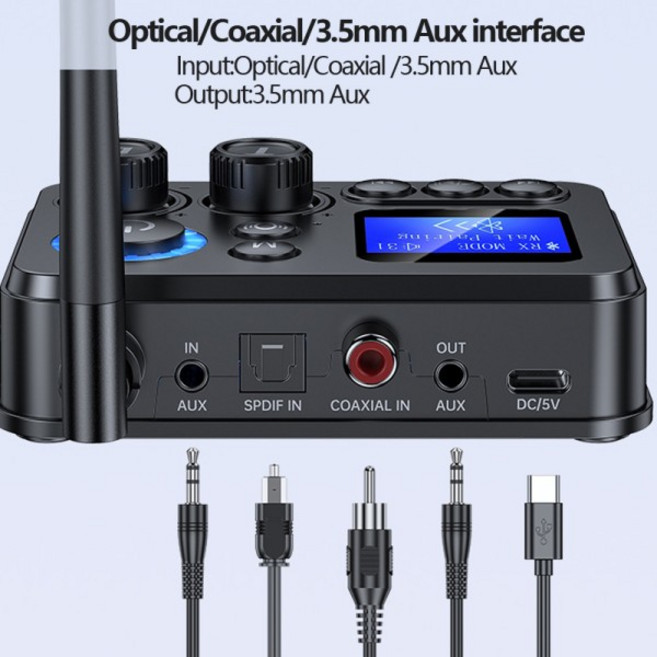 테베 옵티컬 동축 블루투스 5.4 오디오 리시버 트랜스미터 3.5mm Aux TF/U 디스크 무선 음악 플레이어 어댑