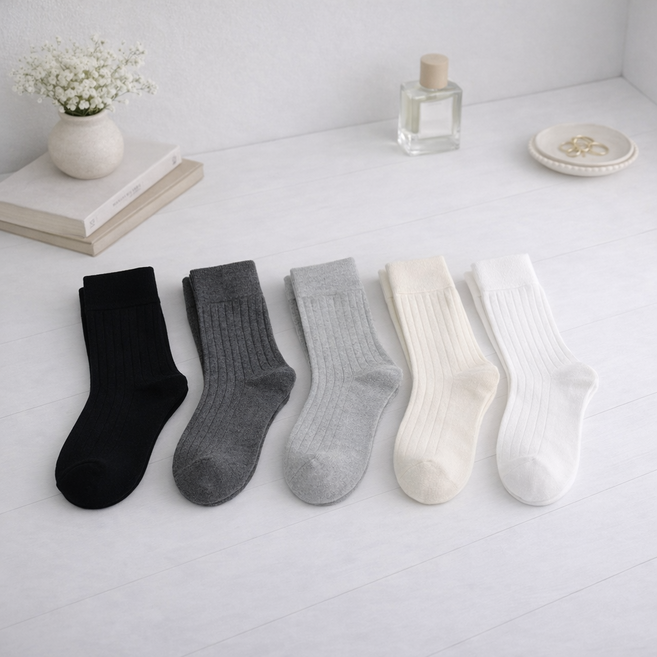 TRIVON 트리본 여성양말 골지장목양말 5켤레 데일리 무압박 사계절