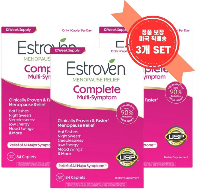 [정품 미국 직배송] 에스트로벤 갱년기 여성용 메노포즈 개선 84정-3개 Estroven Menopause Relief 84 안면 홍조 폐경기 *사은품 증정*, 챱스틱(사과s)1개, 84정, 3개, 84정