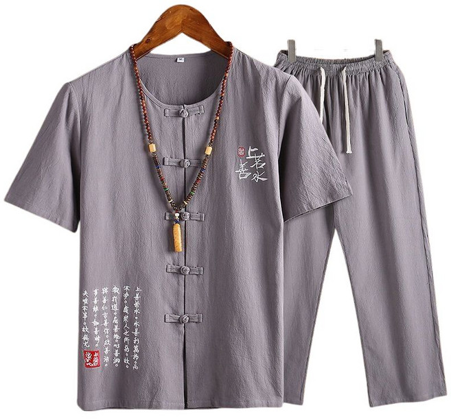 남자 린넨 여름 남성 생활 슈트 반팔상의 바지 빅 사이즈 면마 자수 YD 뉴타임즈 H589X892