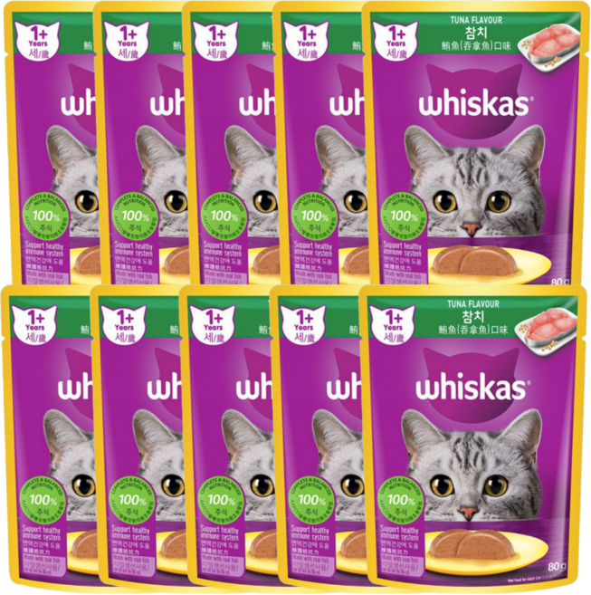 위스카스 참치 1세이상 습식 사료, 10개, 80g