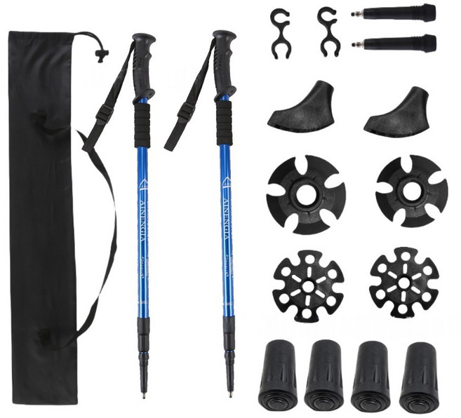 초경량 접이식 등산스틱 세트 알루미늄 합금, 블루, 1세트