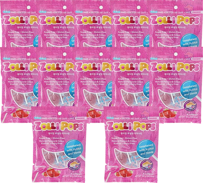 졸리팝 무설탕 막대사탕 딸기맛 40g (8개입) x 12봉 / 자일리톨 캔디 롤리팝, 12개 - 쿠팡
