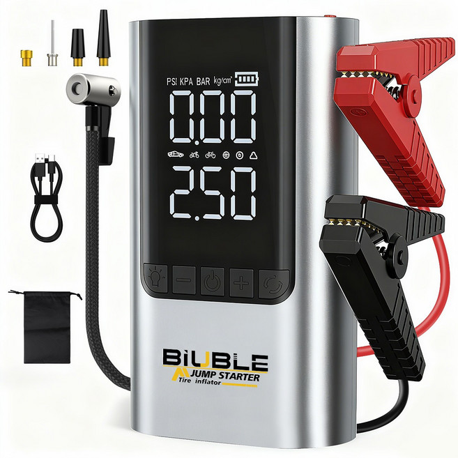 BIUBLE 3000A 자동차 시동 전원 점프스타터 에어펌프 보조배터리 자동차 밧데리 충전기 12V, 1개, 8000mAh