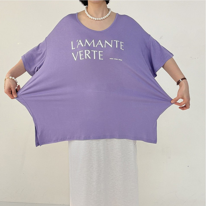 빅걸스토리 빅사이즈 여성 실키 스판 양옆트임 반팔티