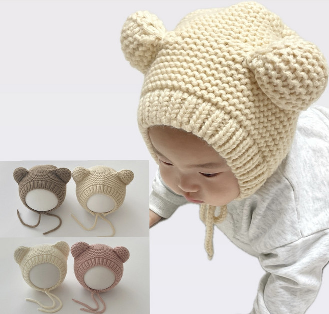 미니트럭 아기 곰니트 보넷 모자 4컬러