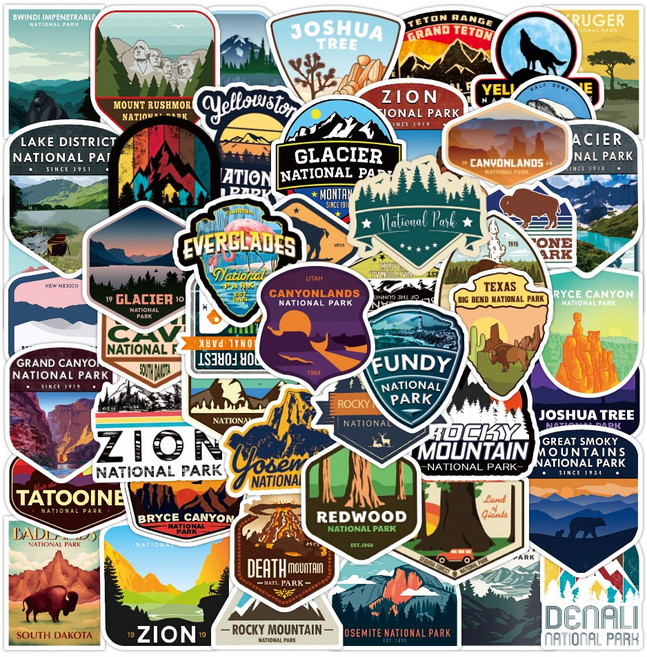 캠핑 여행 리무버블 방수 스티커, 1세트, 캠핑 스티커 50장 S4