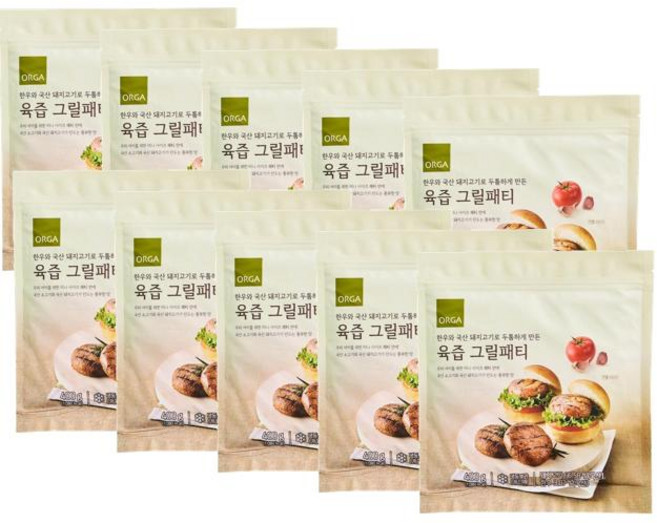 올가 육즙 그릴패티 한우와 국산 돼지고기로 만든 두툼한, 10개, 400g