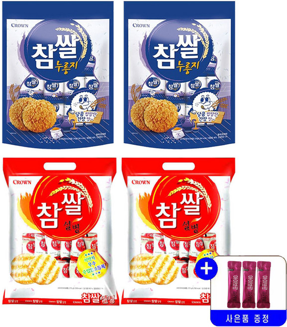 크라운 참쌀 누룽지 216gx2개+참쌀설병 270gx2개 묶음행사+사은품, 216g