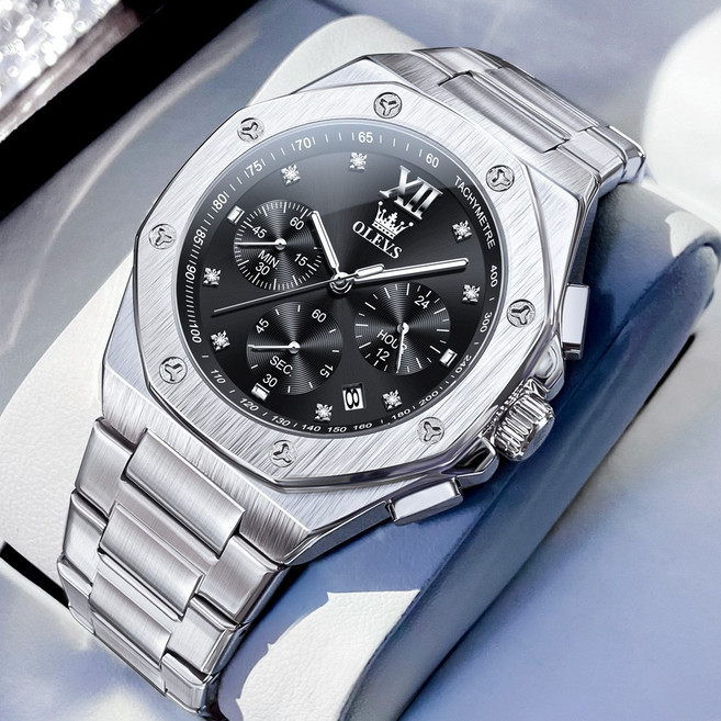 OLEVS 남자손목시계 정품 쿼츠 럭셔리 명품 워터프루프 야광 다기능 메탈 패션 남성시계
