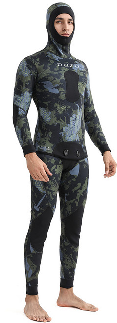 OUZO 투피스 웻슈트 스킨스쿠버 프리다이빙 슈트 잠수복, 3mm, 카모플라쥬 그린