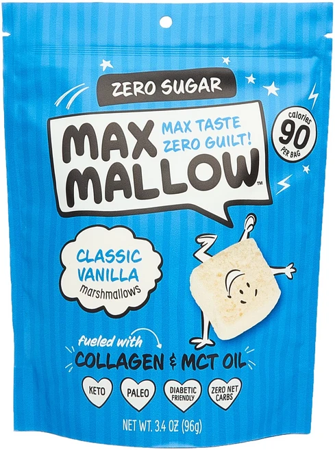 미국 맥스말로우 제로 슈가 제로 지방 건강한 마시멜로우 클래식 바닐라 96. g 콜라겐 MCT 오일 함유, 1개, 96g - 쿠팡