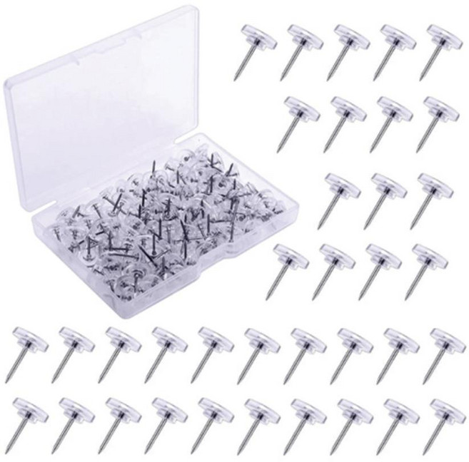 투명 납작 압정 100P 만들기 게시판 용 리치클립 메모핀, 1개, 상세페이지참조