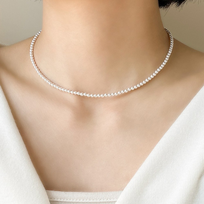 14K 진주목걸이 3 4 6 8 mm 혼주 한복 여성 크리스탈 진주 목걸이