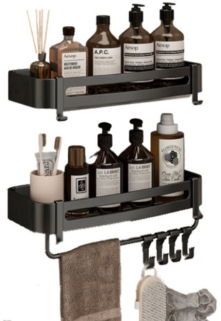 다루미 무타공 알루미늄 다용도 욕실 코너 선반 2p, 사각형 벽선반, 1세트