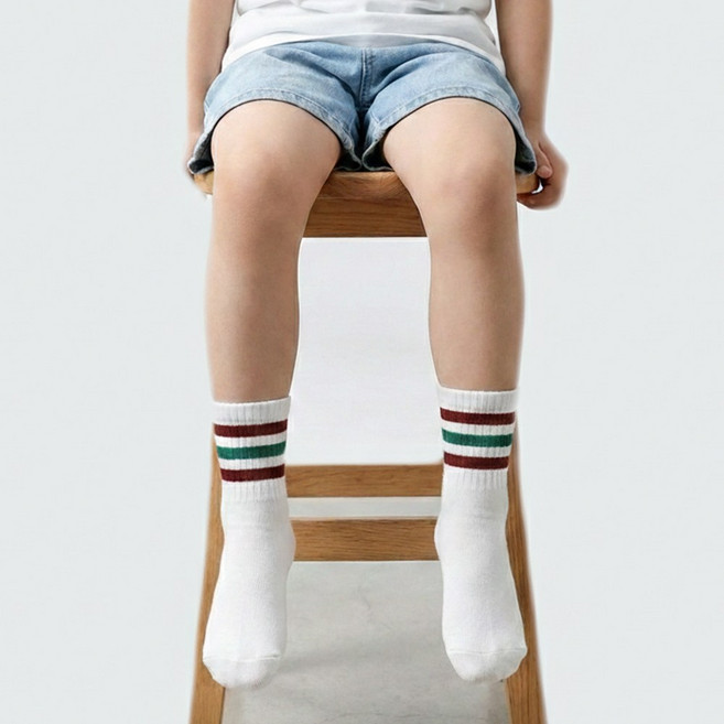 코지24 국산 아동 봄 줄무늬양말 4켤레 세트 스쿨룩 어린이 초등학생 신학기 양말