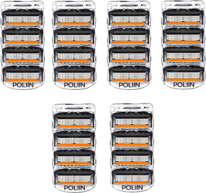 POLIIN 5중날 신형 면도날 (Black+Orange) 질레트 퓨전 프로글라이드 호환, 6개, 4개입