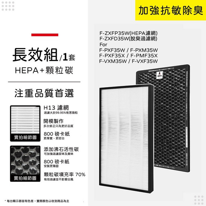 蟎著媽 空氣清淨機濾網組 適用國際牌 F-PXM35W F-PXF35W, 1個, 集塵HEPA+蜂巢除臭顆粒碳, P35HEPA-TW*1+P35CA-TW*1