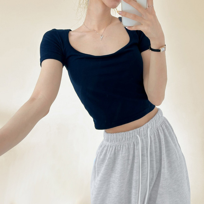 주디앤 여성 브루노 슬림 크롭 반팔티