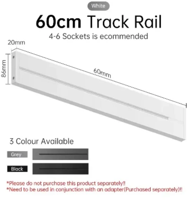 30/40/50cm 트랙 소켓 벽면 전원 레일 이동식 어댑터 플러그 소켓 가전제품 전원 8000W EU US UK 표준 USB, 60CM-Track, 110~250V, 하얀색