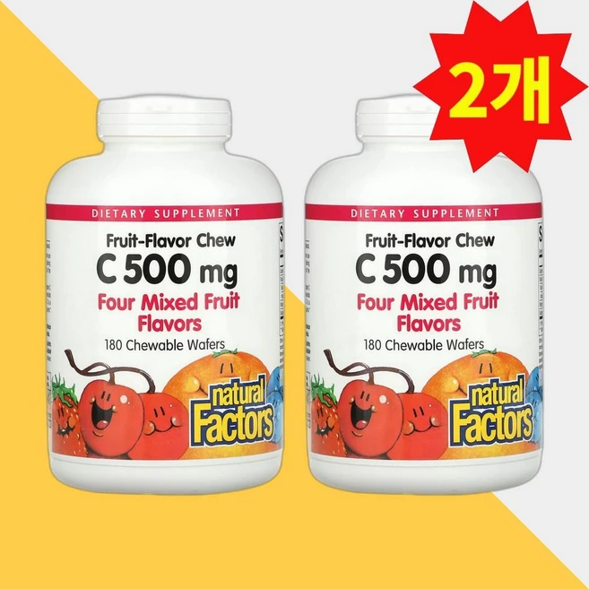 내추럴팩터스 비타민C 츄어블 500mg 180개 씹어먹는 과일맛 VitaminC 2개 - 쿠팡