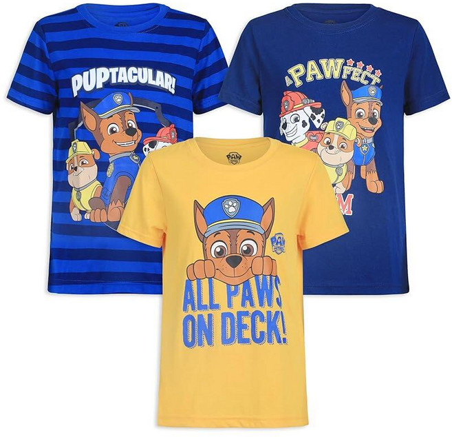 Paw Patrol Nickelodeon Chase Marshall and Rubble 남아용 3팩 티셔츠 유아 및 어린 아동용 옐로우/블루 161549