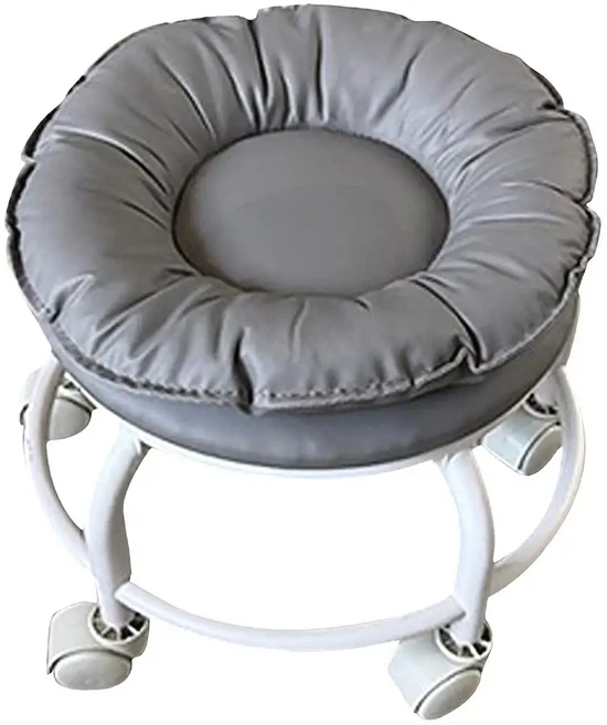 바퀴가 달린 낮은 의자 가죽 직물 휴대용 소형 원형 방수 내구성 두꺼운 좌석 쿠션 간단한 부드러운, 01 다크 그레이