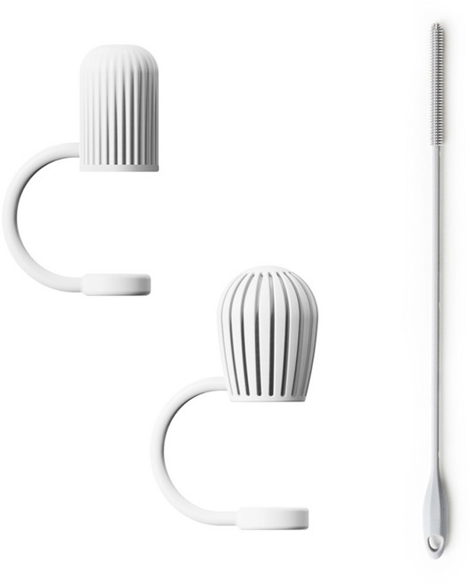 실리가든 스탠리 호환 텀블러 빨대 마개 2P + 실리콘 빨대 세척솔 1P, 1세트, 화이트