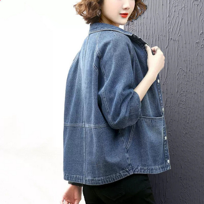 봄 가을 중장년 여성 자켓 빅사이즈 중년 엄마 루즈핏 숏 데님 코트 캐주얼 여자 청자켓 아우터 QXX