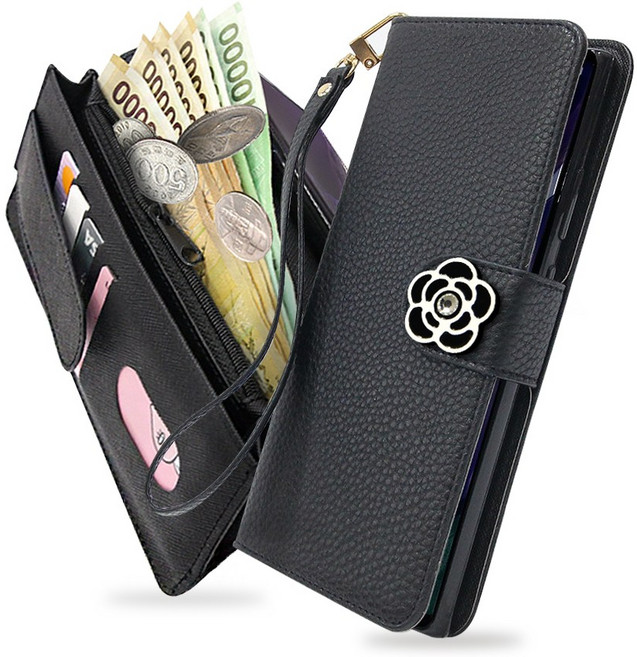 루이갈레MB 꽃장식 레더 손물줄 지퍼 지갑형 동전수납 펼쳐서 지폐수납 카드수납 다이어리 핸드폰케이스 휴대폰케이스