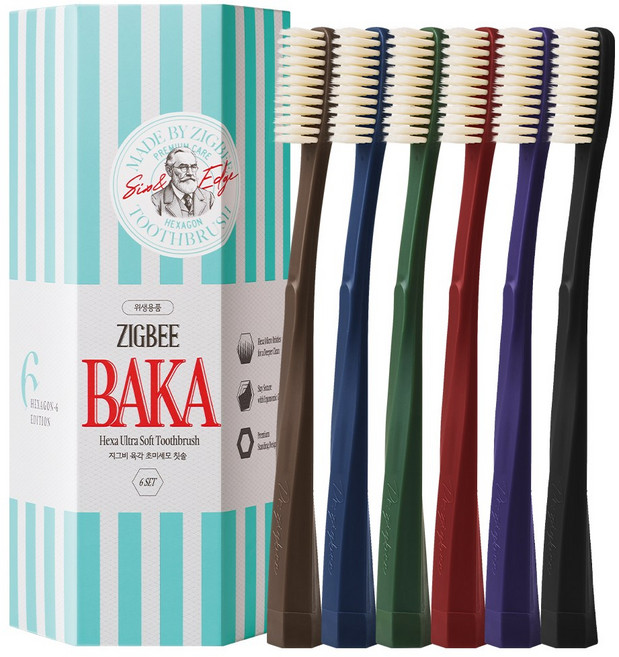 지그비 프리미엄 육각 초미세모 칫솔, 1세트, 6개입