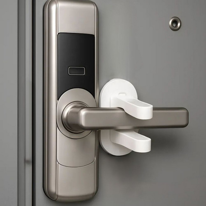 우노마스 문열림방지기 현관문 문고리 손잡이 고정 무타공 이중잠금 안전장치, 화이트, 1개