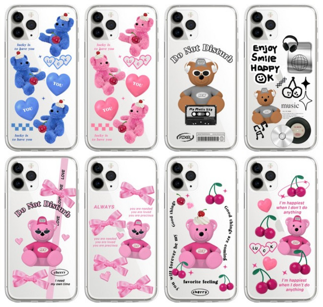 잼폰 무너폰 시나모롤 곰돌이 커플 투명 젤리 케이스