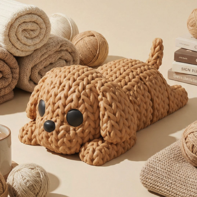 플렉시블 니트 솜강아지 키링 3D프린팅 움직이는 댕댕이 인형 가방고리 푸들 커플 산책