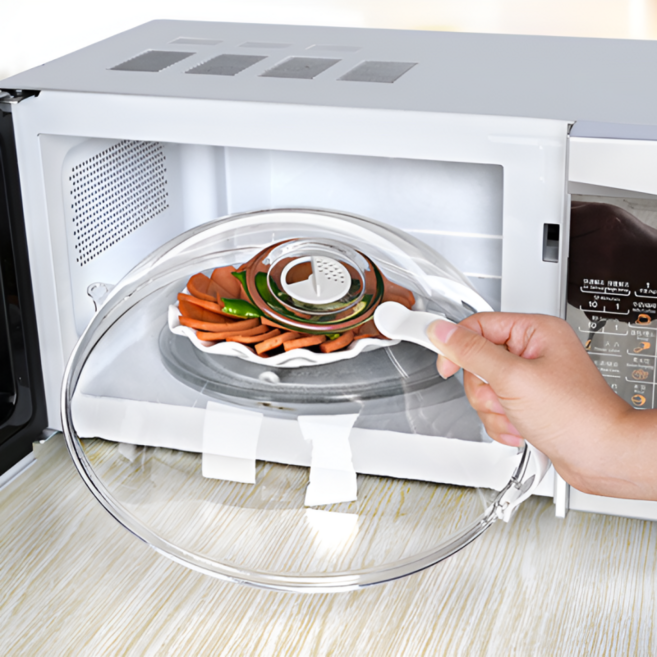 전자레인지 전용 투명 손잡이형 다용도 음식 커버덮개, 1개, 투명화이트