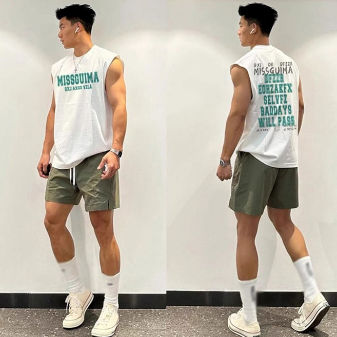 AOKADA 머슬핏 민소매 티셔츠 남자 라운드 오버핏 헬스 운동 기능성 드라이 나시티