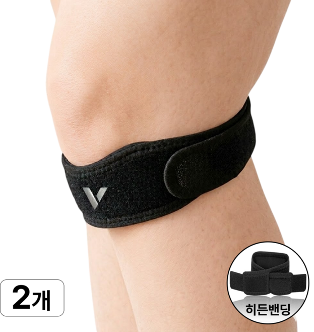 비바케어 고탄력 슬개골 슬개건 무릎보호대, 블랙, 2개