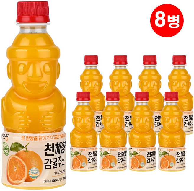 제주팡 천혜향 감귤주스 (320ml x 8병) 물 한방울 들어가지 않은 100%착즙, 8개, 320ml