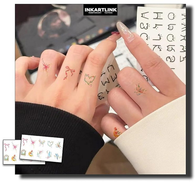 INKARTLINK 15일 지속 타투 스티커 다양한 작은 나비 작은 꽃 작은 풀 2매 세트 귀여워. 세련된 일시적인 바디 스티커 일시적인 타투 스티커 파티용 행사에 최적